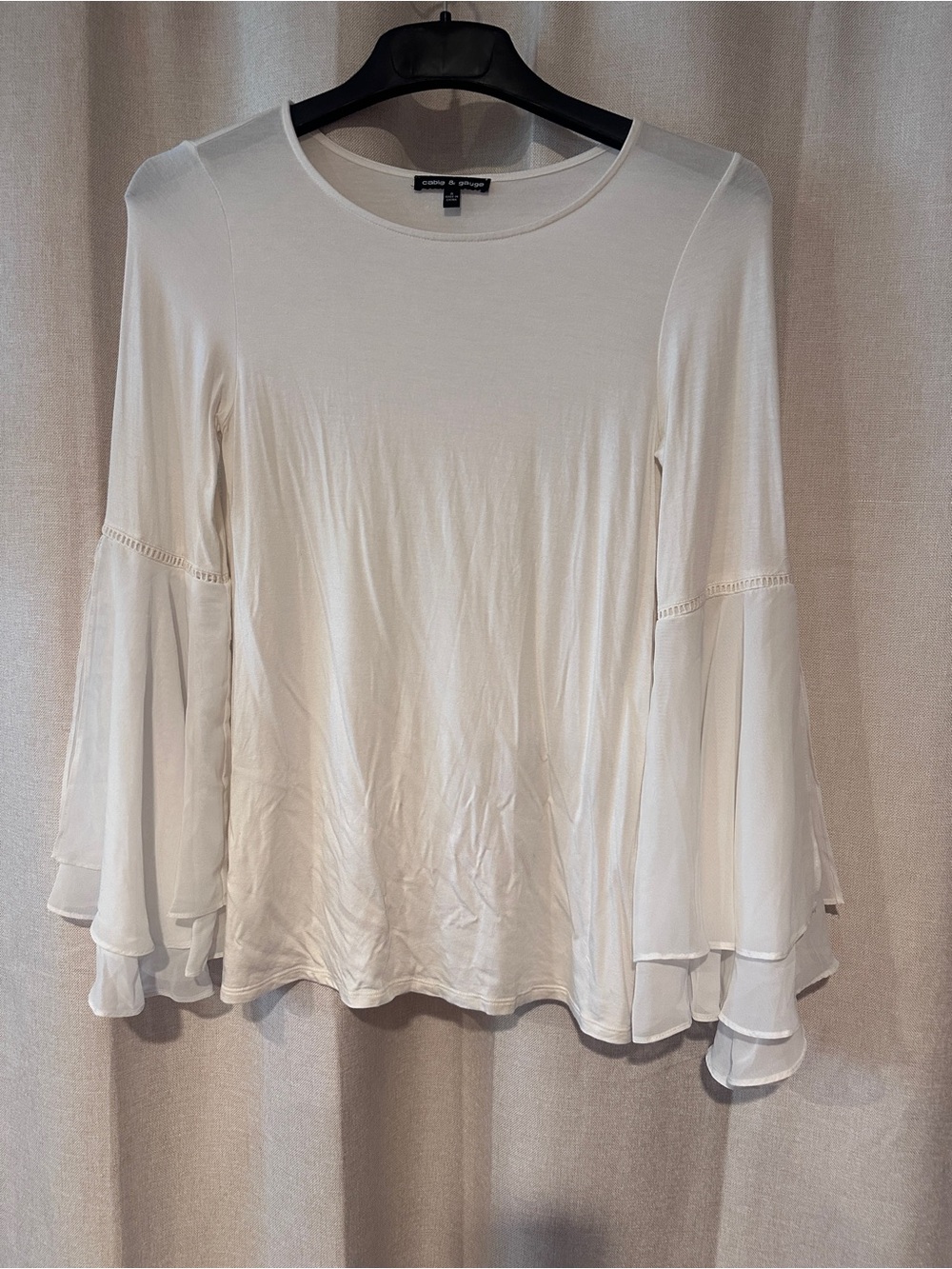 BCBGMaxAzria Cream Layered Bell-Sleeve Long Sleeve Top